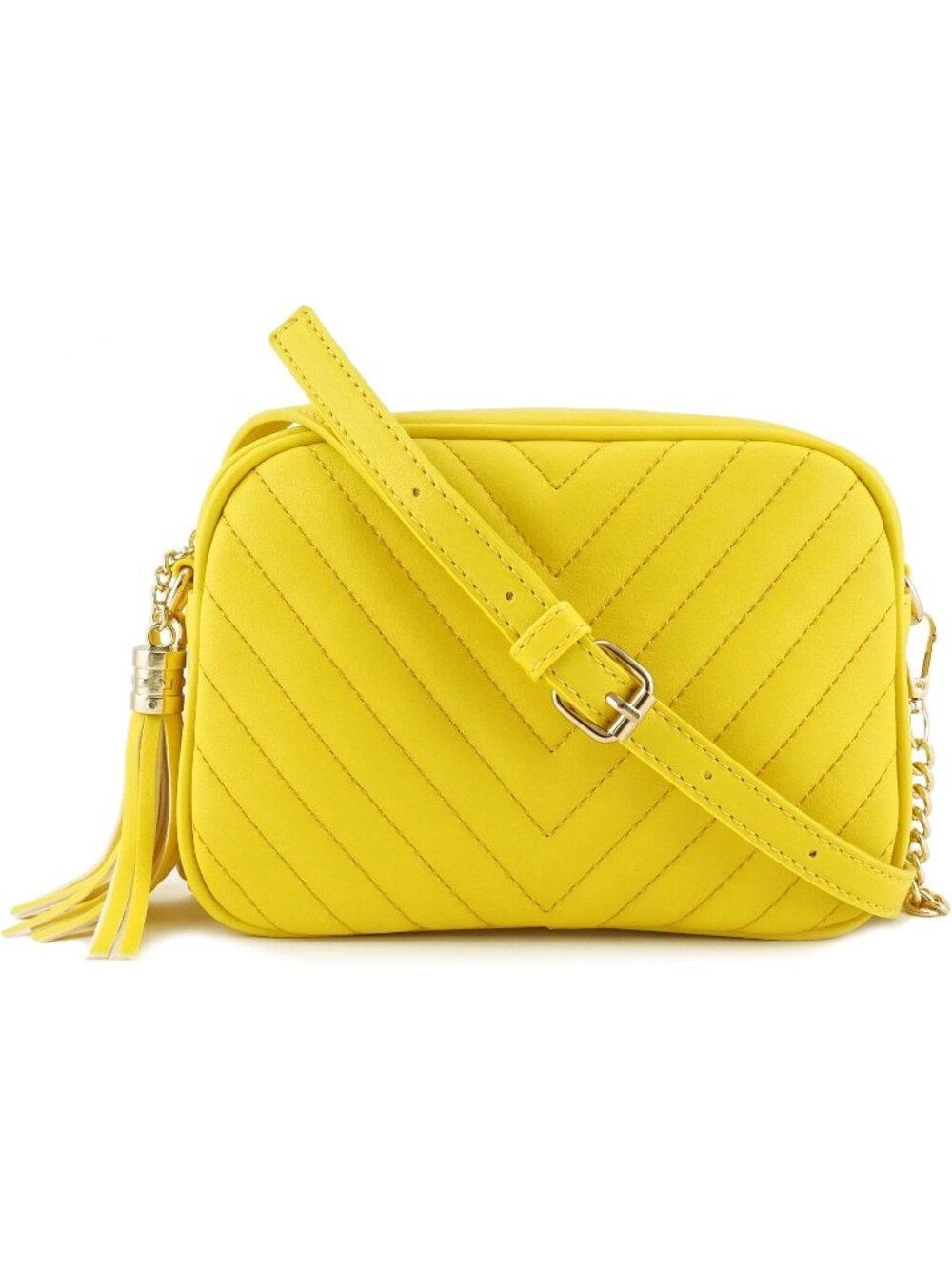 〽️Women's Yellow Faux Leather Top Zipper Chain Strap Shoulder Crossbody Bag